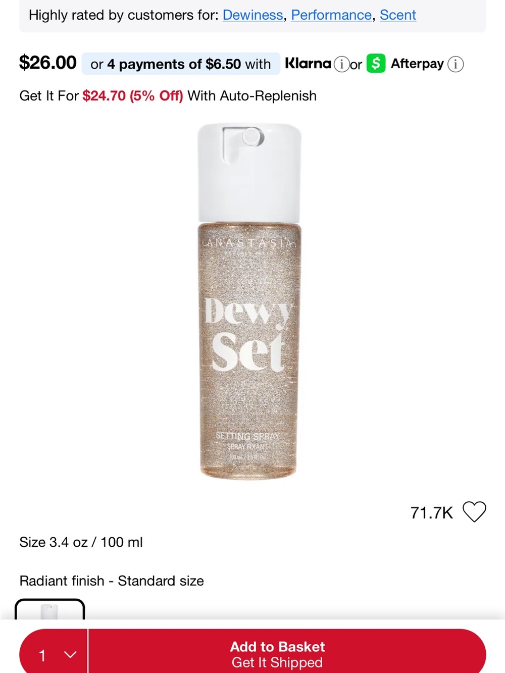 Anastasia Dewy Set Radiant Setting Spray - Gold Shimmer